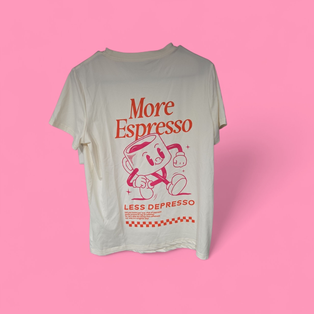 White T-Shirt with Pink and Orange Graphic